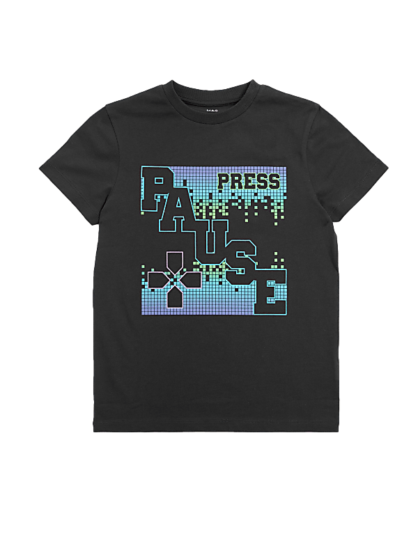 Pure Cotton Press Pause Slogan T-Shirt