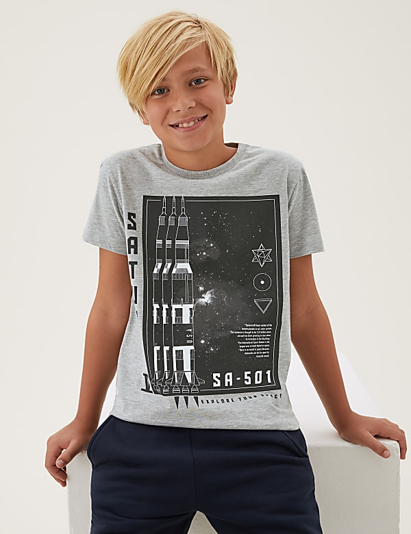 Cotton Rich Space Graphic T-Shirt (6-16 Yrs) - US