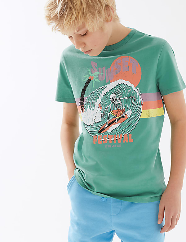 Pure Cotton Sunset Festival Slogan T-Shirt (6-16 Yrs)
