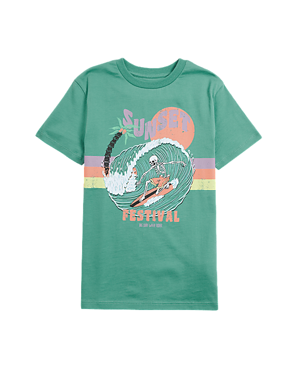 Pure Cotton Sunset Festival Slogan T-Shirt (6-16 Yrs)