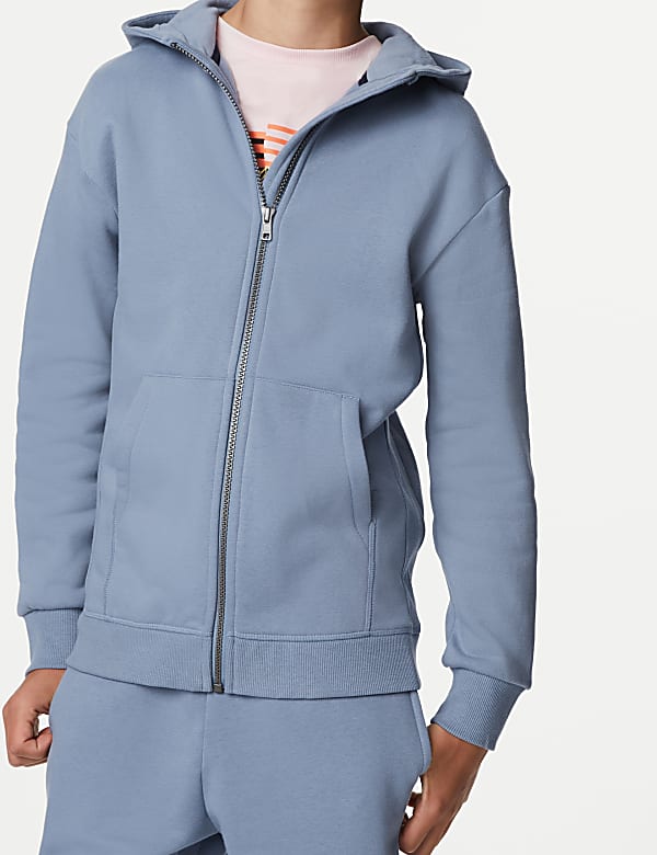 Cotton Rich Plain Zip Hoodie (6-16 Yrs)
