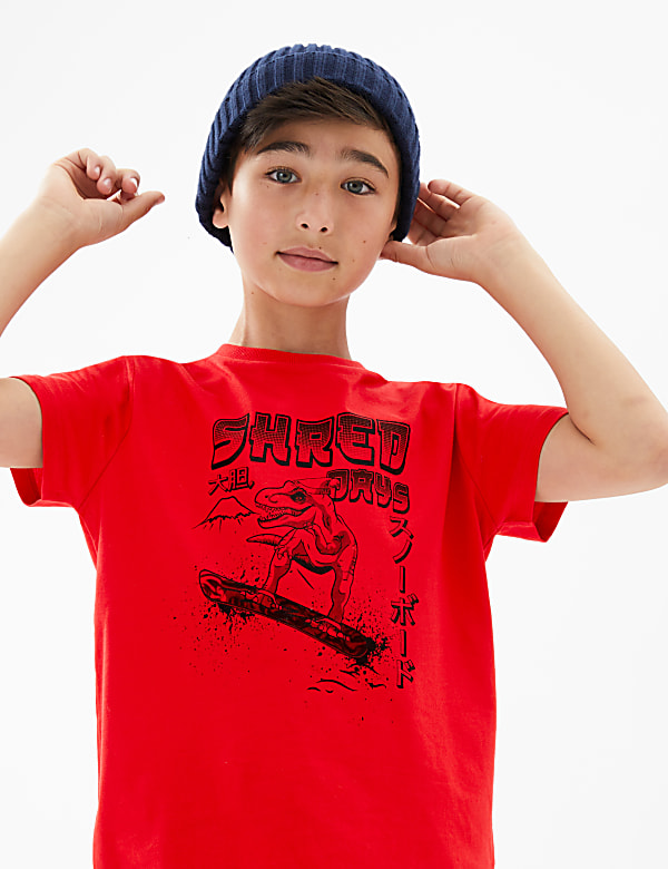 T-Shirt aus reiner Baumwolle mit Dinosauriermuster (6–16 J.) - AT