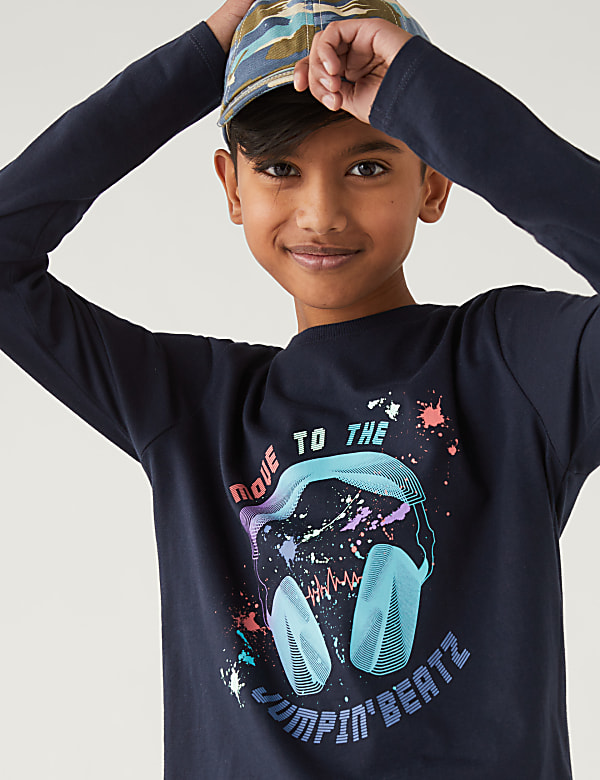 Pure Cotton Headphones Print Top (6-16 Yrs) - HK
