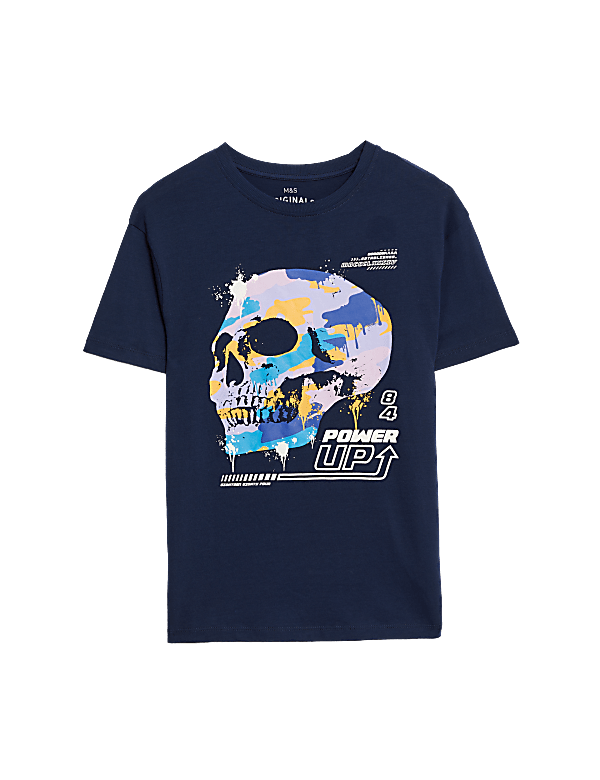 Pure Cotton Skull Print T-Shirt (6-16 Yrs)