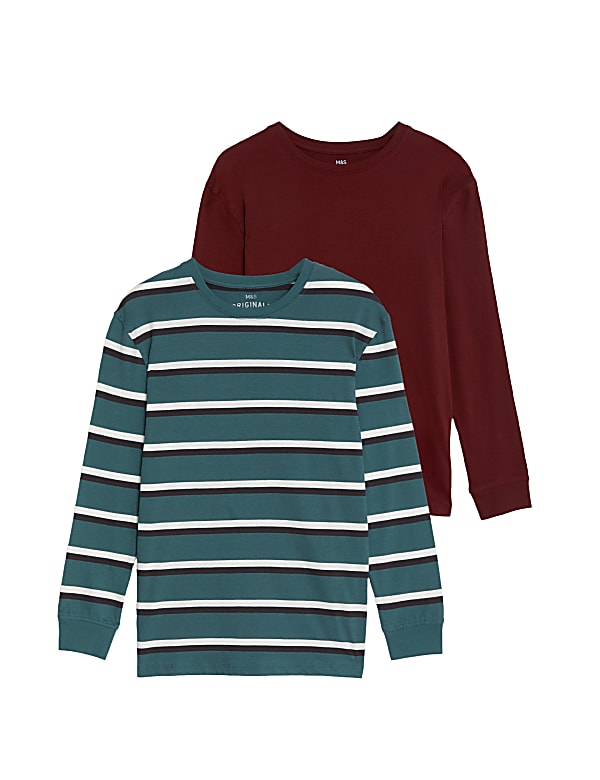 2pk Pure Cotton Striped & Plain Tops (6-16 Yrs)