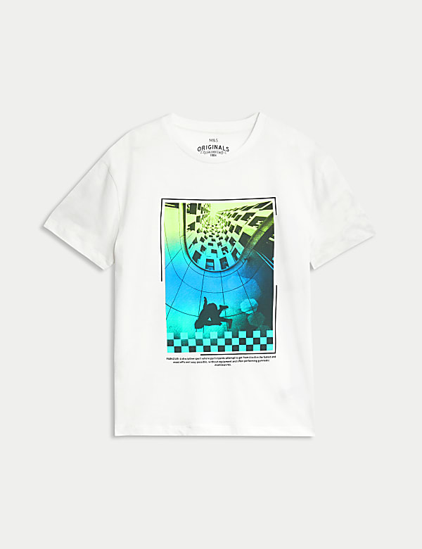 Pure Cotton Parkour Print T Shirt 6 16 Yrs WHITE T shirts M S RO