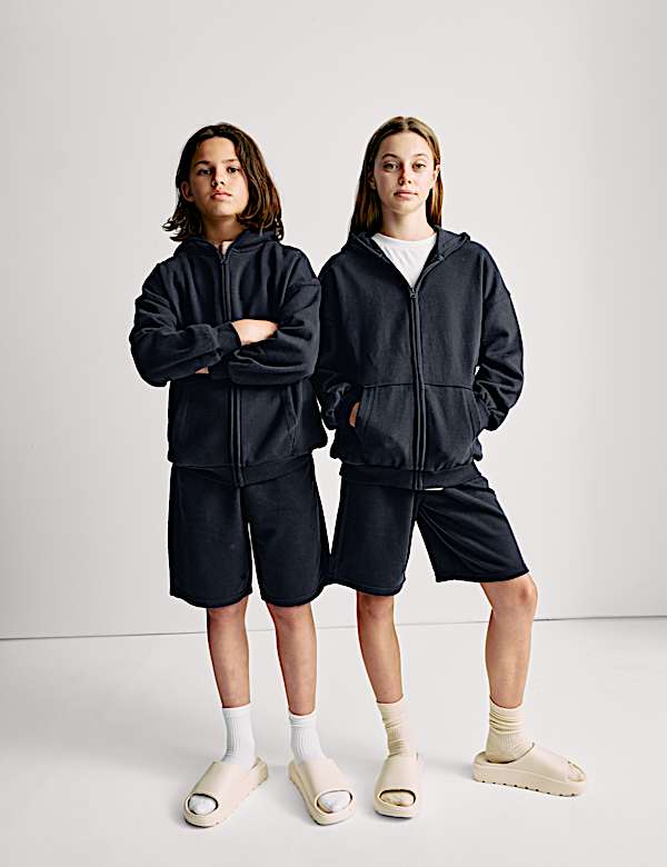 Einfarbiger Hoodie mit hohem Baumwollanteil (6–16 J.) - AT