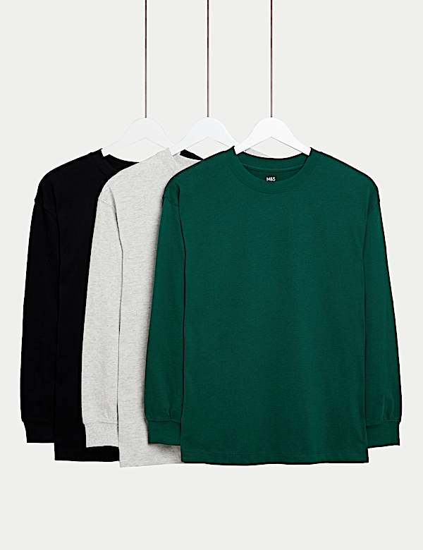 3pk Pure Cotton Long Sleeve Tops (6-16 Yrs)