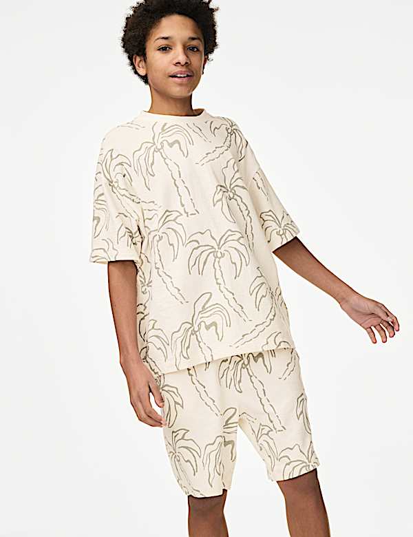 2pc Pure Cotton Palm Tree T-Shirt and Shorts (6-16 Yrs)