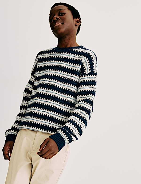 סריג פסים מבד עשיר בכותנה (16-2 שנים) - IL