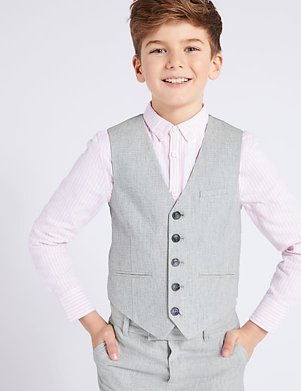 Grey Linen Blend Waistcoat (3-16 Years)