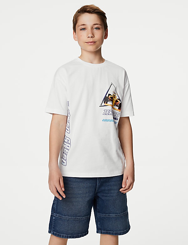 Pure Cotton Motor Racing Print T-Shirt (6-16 Yrs) - KR
