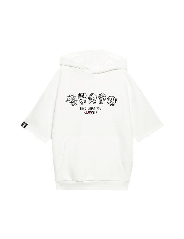 Cotton Rich Short Sleeve Doodle Hoodie (6-16 Yrs)