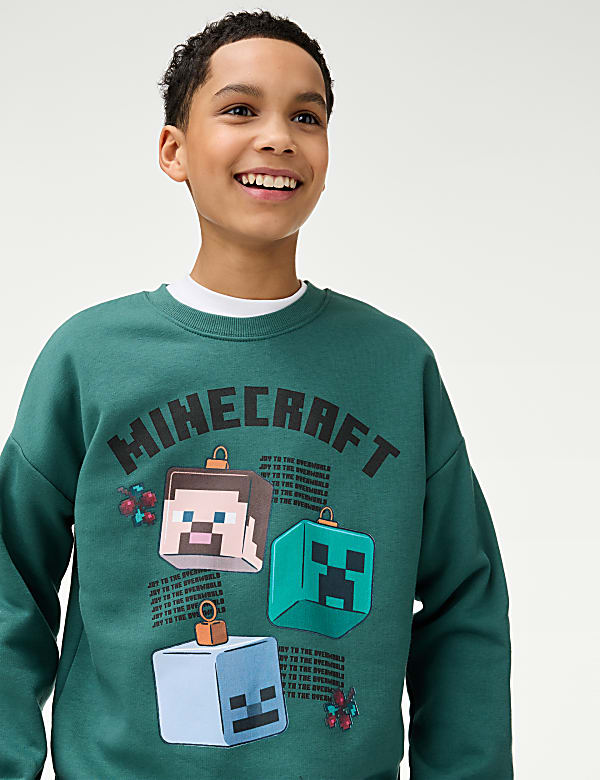 Cotton Rich Minecraft Sweatshirt 6 16 Yrs GREEN Sweatshirts M S JO