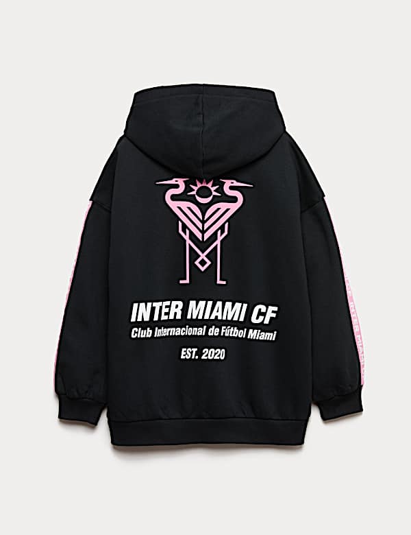 קפוצ'ון עם הדפס גרפי Inter Miami מבד עשיר בכותנה (6-‏16 שנים) - IL