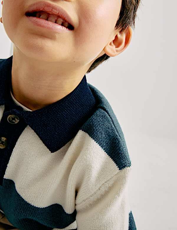 Cotton Blend Knitted Striped Rugby Jumper (2-10 Yrs) - DK