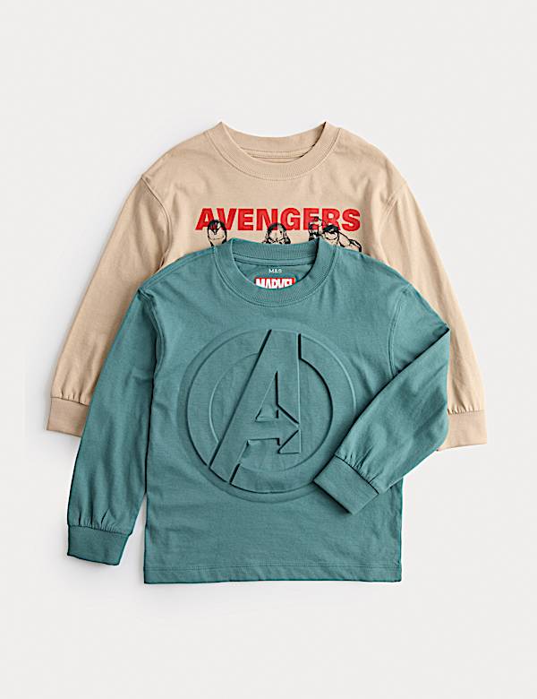 2pk Pure Cotton Marvel™ Long Sleeve Tops (2-8 Yrs) - MV
