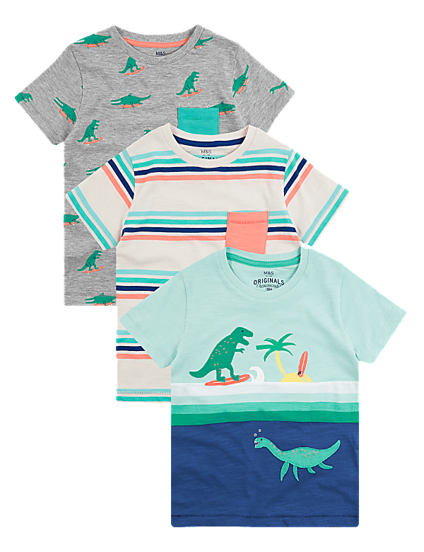 3 Pack Cotton Dinosaur T-Shirts (2-7 Yrs)