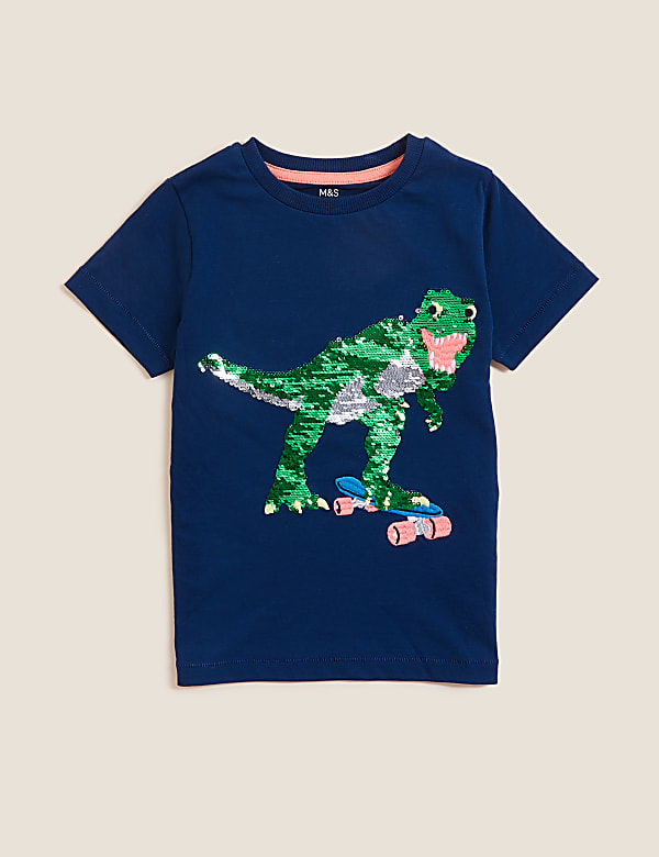 Pure Cotton Sequin Dinosaur T-Shirt