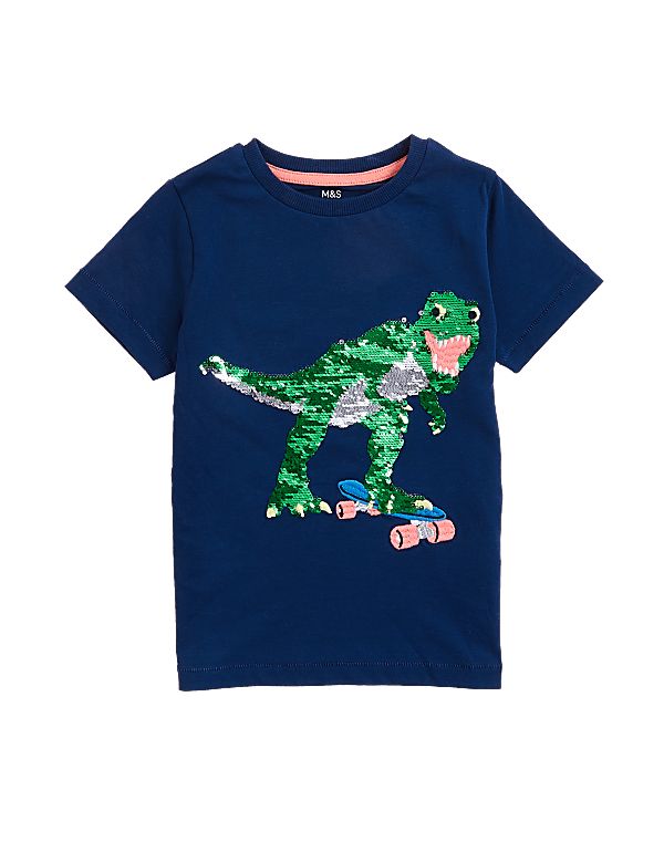 Pure Cotton Sequin Dinosaur T-Shirt