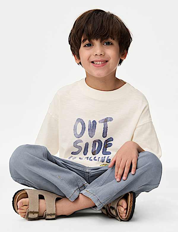 Pure Cotton 'Outside' Slogan T-Shirt (1-8 Yrs) - KR