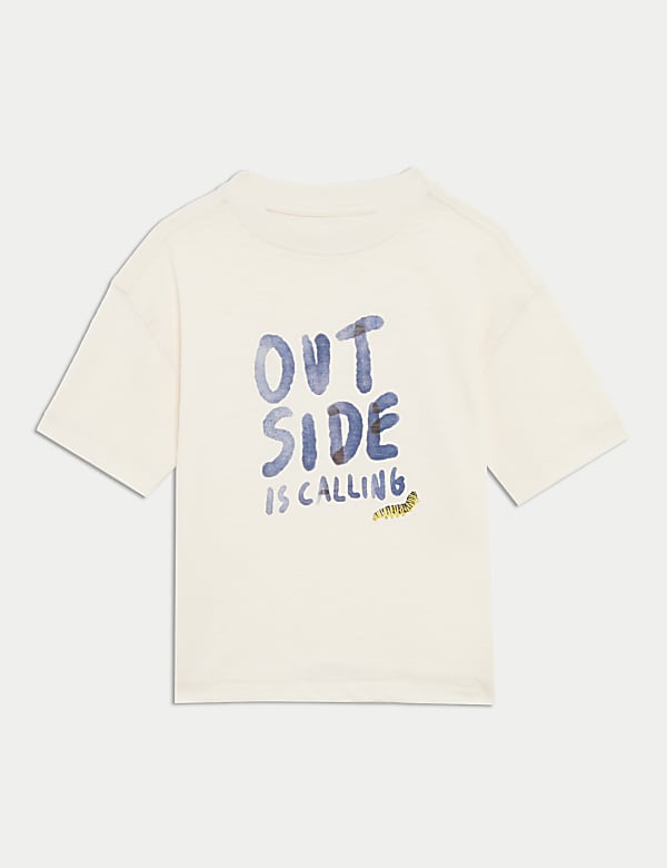 Pure Cotton 'Outside' Slogan T-Shirt (1-8 Yrs) - ES