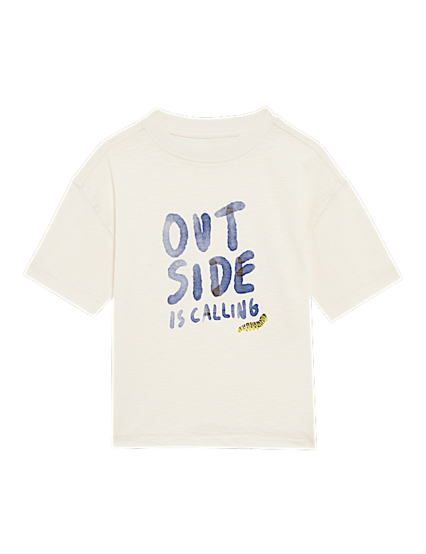 Pure Cotton 'Outside' Slogan T-Shirt (1-8 Yrs)