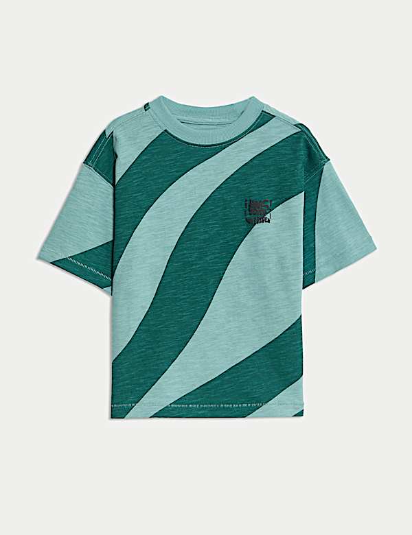 Pruhované tričko z čisté bavlny s s diagonálními vlnami (2–8 let) - CZ