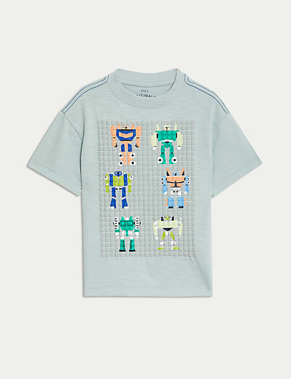 T-Shirt aus reiner Baumwolle mit Robotergrafik (2–8 J.) - DE