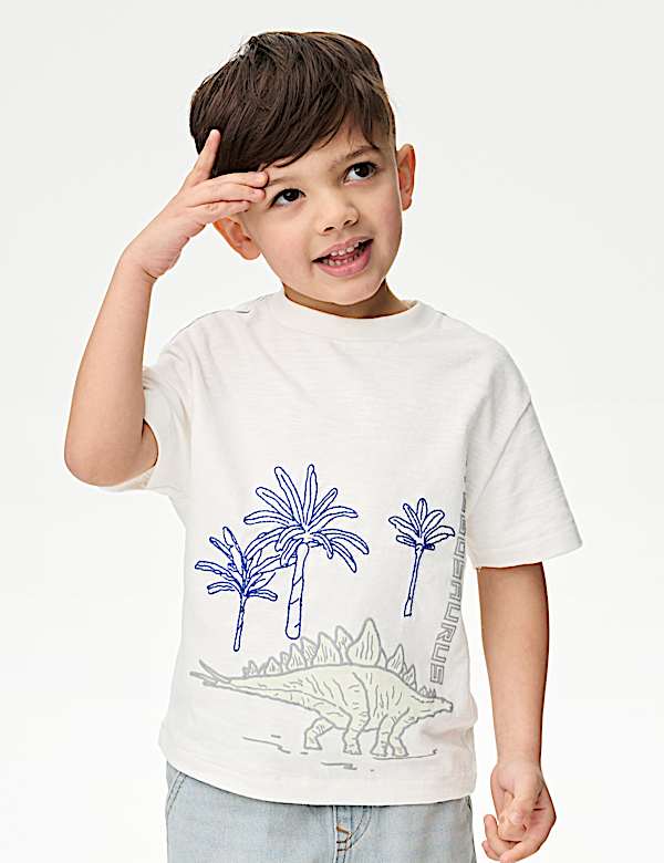 Pure Cotton Dinosaur Scene T-Shirt (2-8 Yrs) - DE