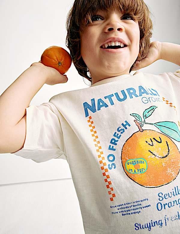 חולצת טי מבד עשיר בכותנה עם הדפס תפוזים (2-‏8 שנים) - IL