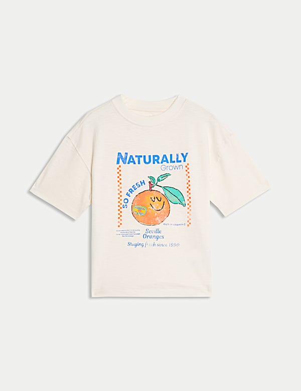 חולצת טי מבד עשיר בכותנה עם הדפס תפוזים (2-‏8 שנים) - IL