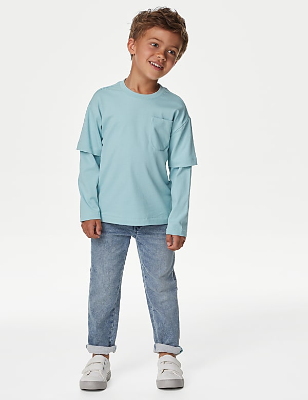 Pure Cotton Mock Sleeve Top (2-8 Yrs)