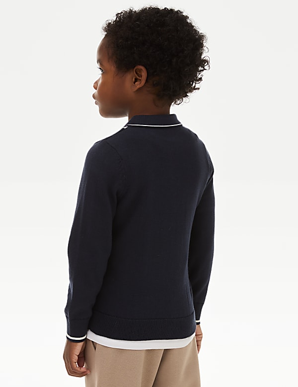 Pure Cotton Striped Knitted Zip Polo Shirt (2-8 Yrs)