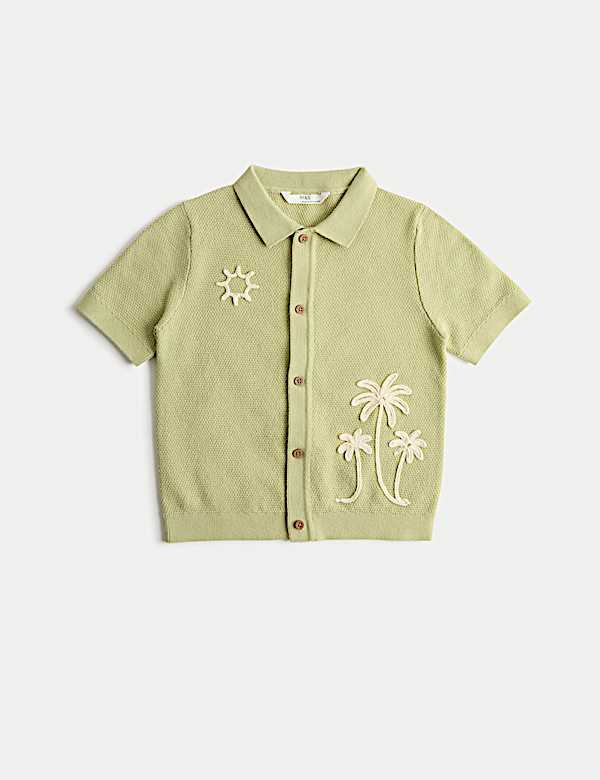 Pure Cotton Knitted Embroidered Polo Shirt (2-8 Yrs)