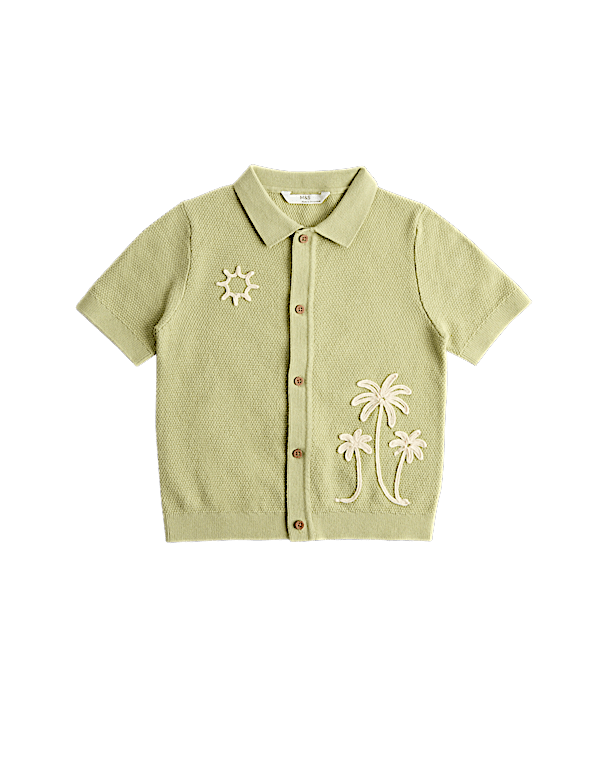 Pure Cotton Knitted Embroidered Polo Shirt (2-8 Yrs)