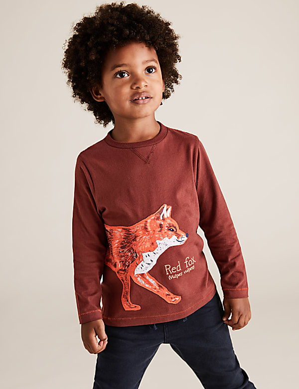 Buy Cotton Fox Print Embroidered Top (2-7 Yrs) at Marks & Spencer