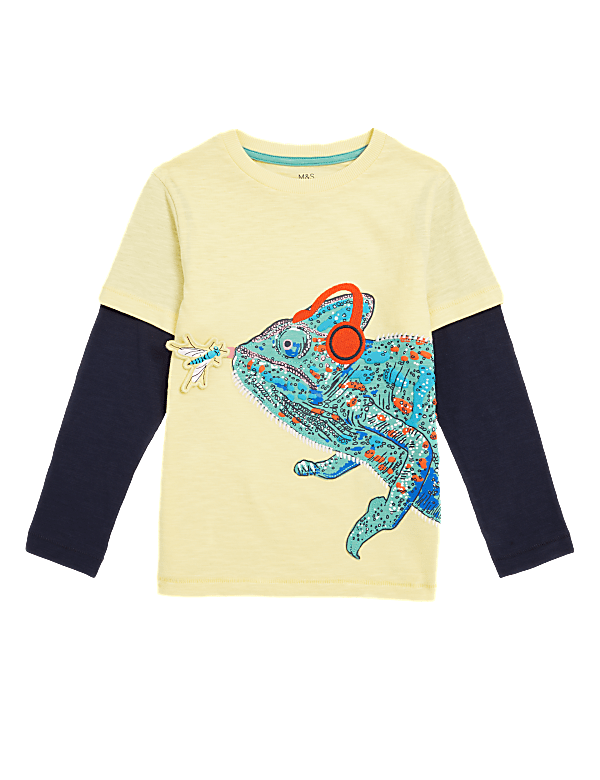 Embroidered Chameleon Mock Sleeve Top (2-7 Yrs)