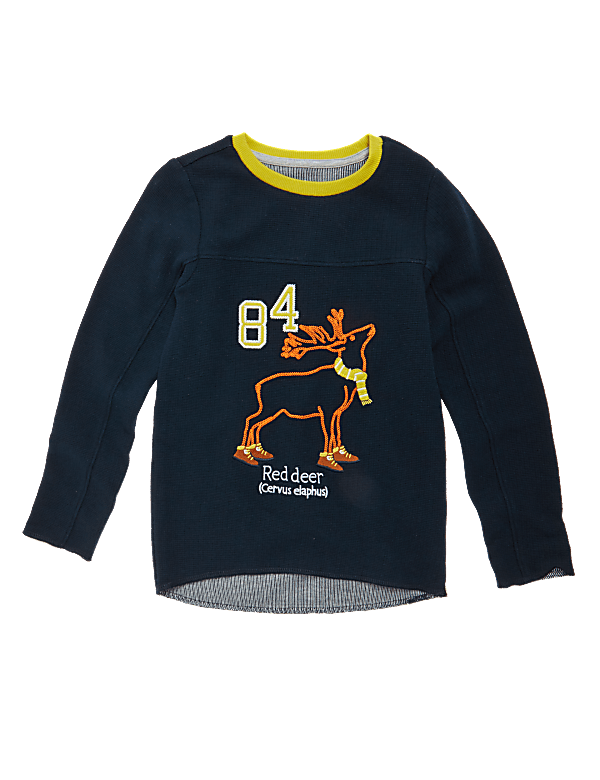 Pure Cotton Embroidered Stag Top (2-7 Yrs)
