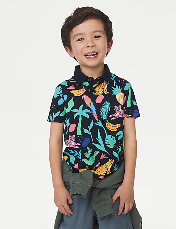 Pure Cotton Tropical Animal Print Polo Shirt (2-8 Yrs) - US