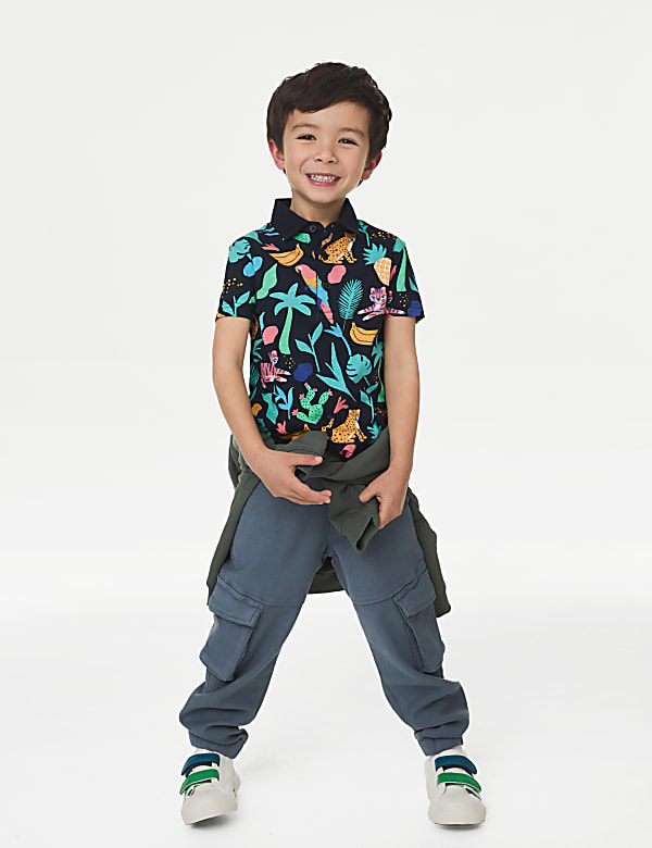 Pure Cotton Tropical Animal Print Polo Shirt (2-8 Yrs) - GR