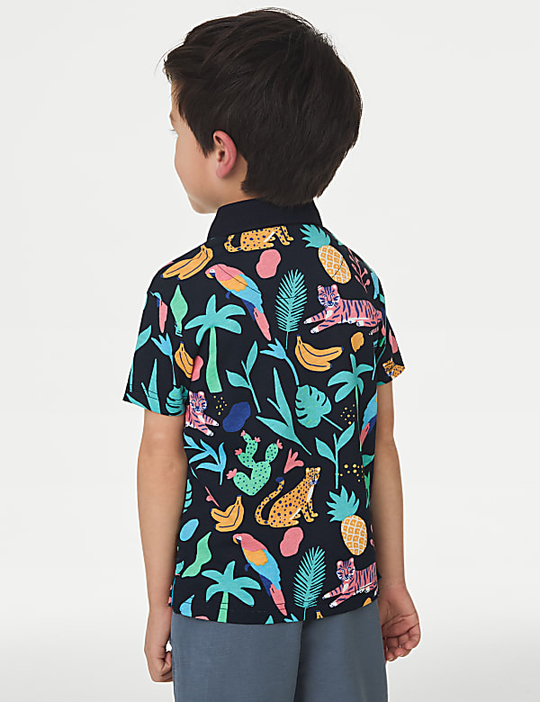 Pure Cotton Tropical Animal Print Polo Shirt (2-8 Yrs) - GR