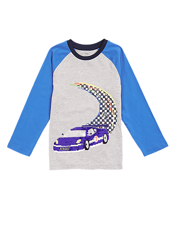 Cotton Reversible Sequin Racing Car Top (2-7 Yrs)