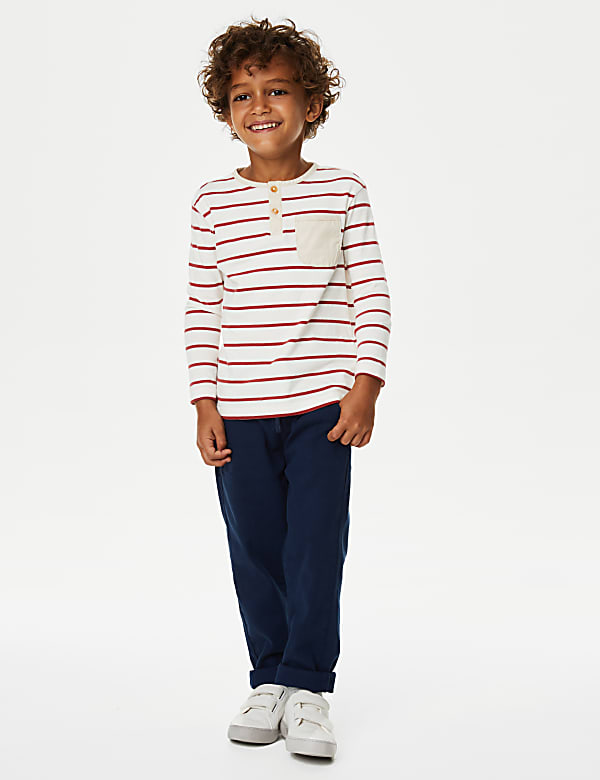Pure Cotton Breton Striped Henley Top (2-8 Yrs) - US