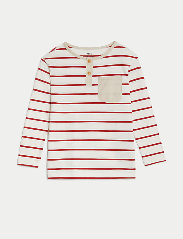 Pure Cotton Breton Striped Henley Top (2-8 Yrs) - US