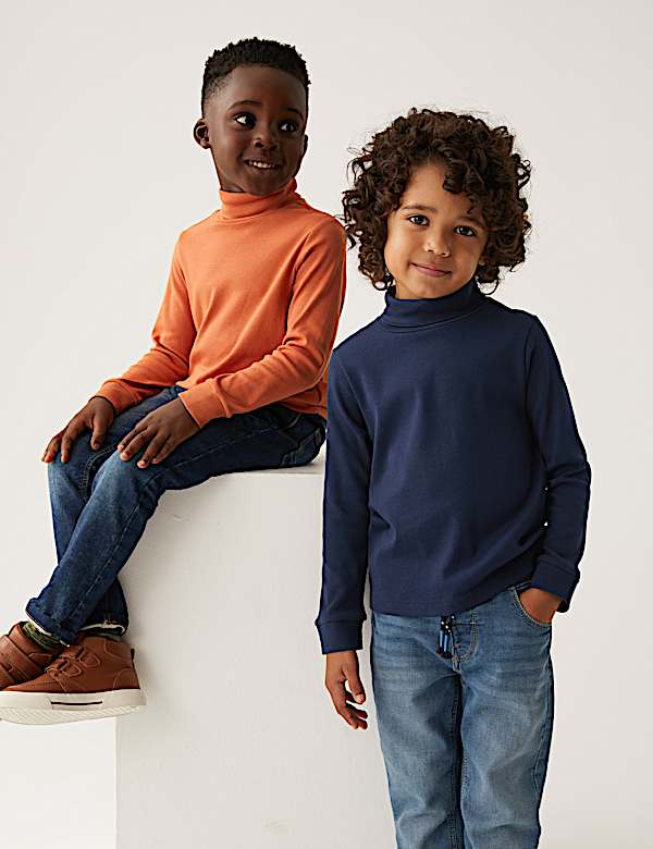 2pk Cotton Rich Roll Neck Tops