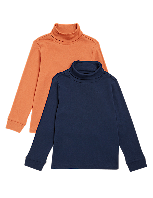 2pk Cotton Rich Roll Neck Tops