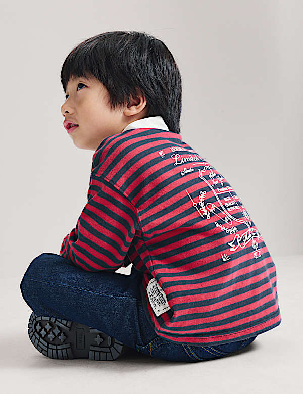 Pure Cotton Striped Graphic Rugby Top (2-8 Yrs) - US