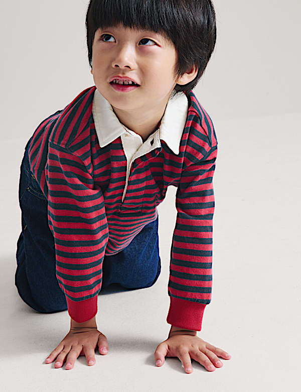 Pure Cotton Striped Graphic Rugby Top (2-8 Yrs) - US