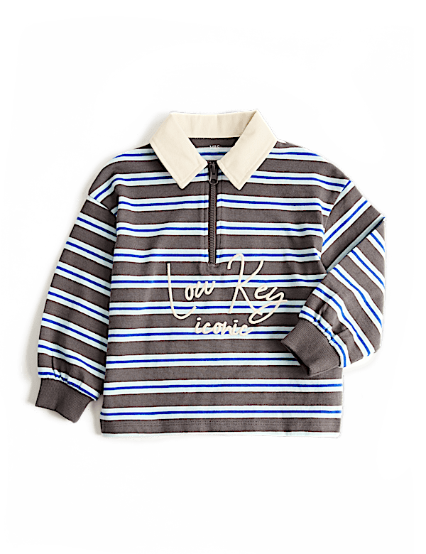 Cotton Rich Graphic Striped Rugby Top (2-8 Yrs)